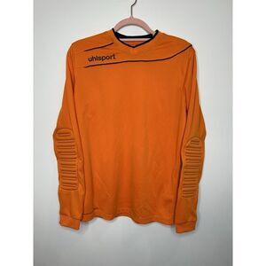 Uhlsport Fussball Shirt‎ Mens Small Orange Goalie Padded Jersey Pullover Soccer